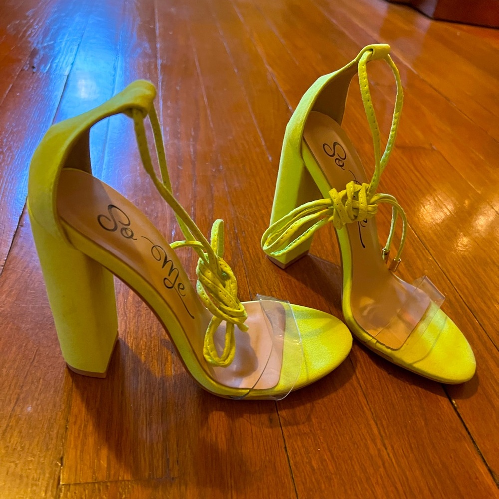Neon green wrap heels